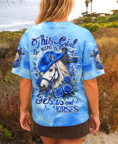 This Girl Runs On Jesus And Horses Women's All Over Print Shirt - Tlhg0307263