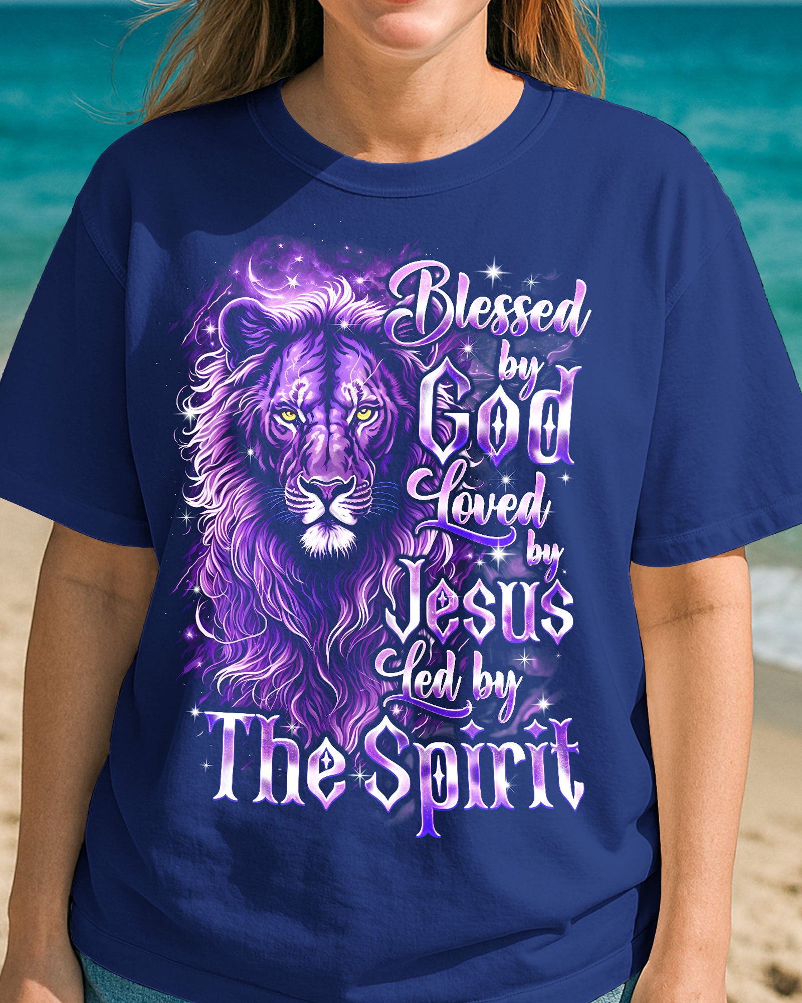 Blessed By God Loved By Jesus Lion Cotton Shirt - Tyqy2308258