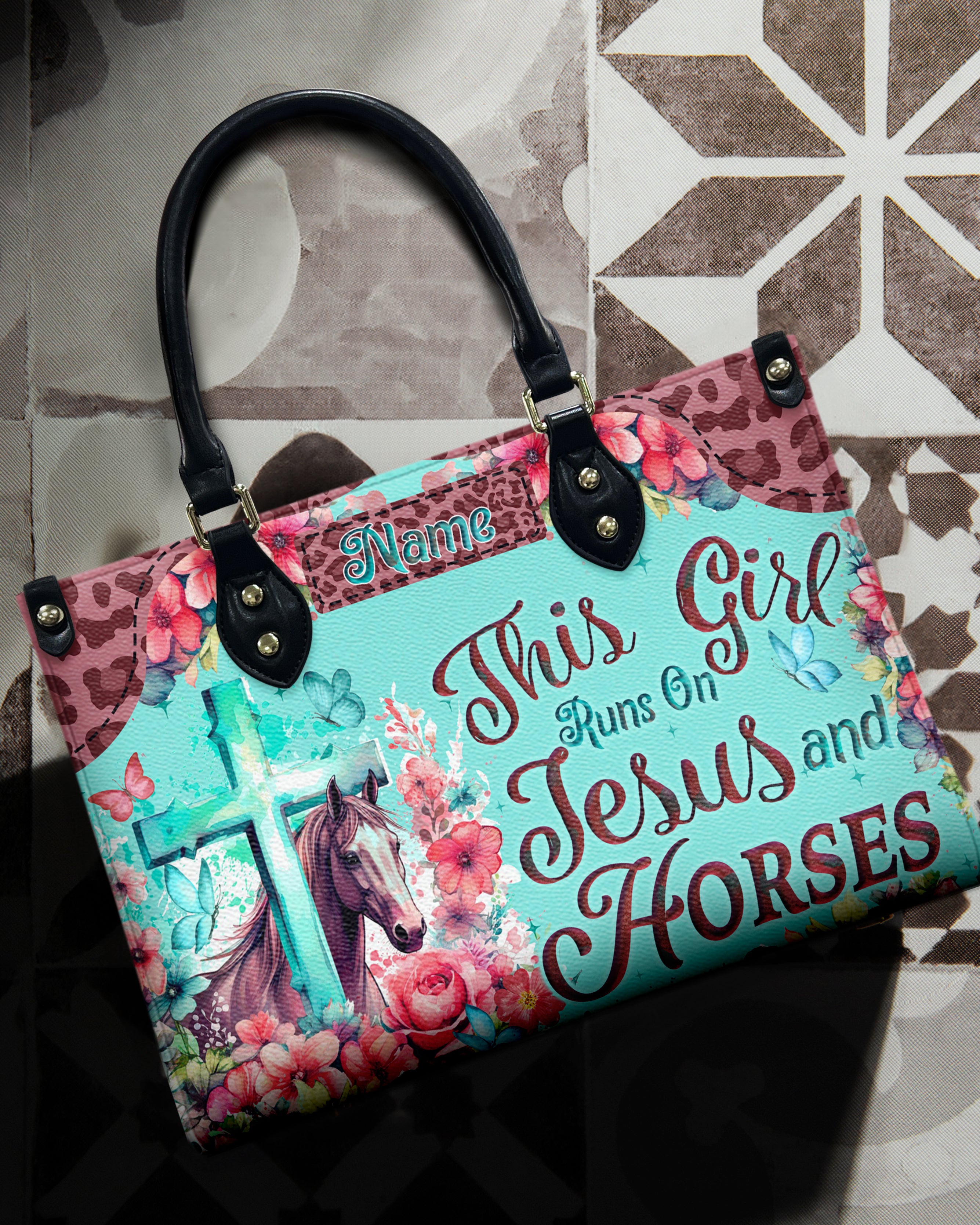 Runs On Jesus And Horses Leather Handbag - Tyqy0404242