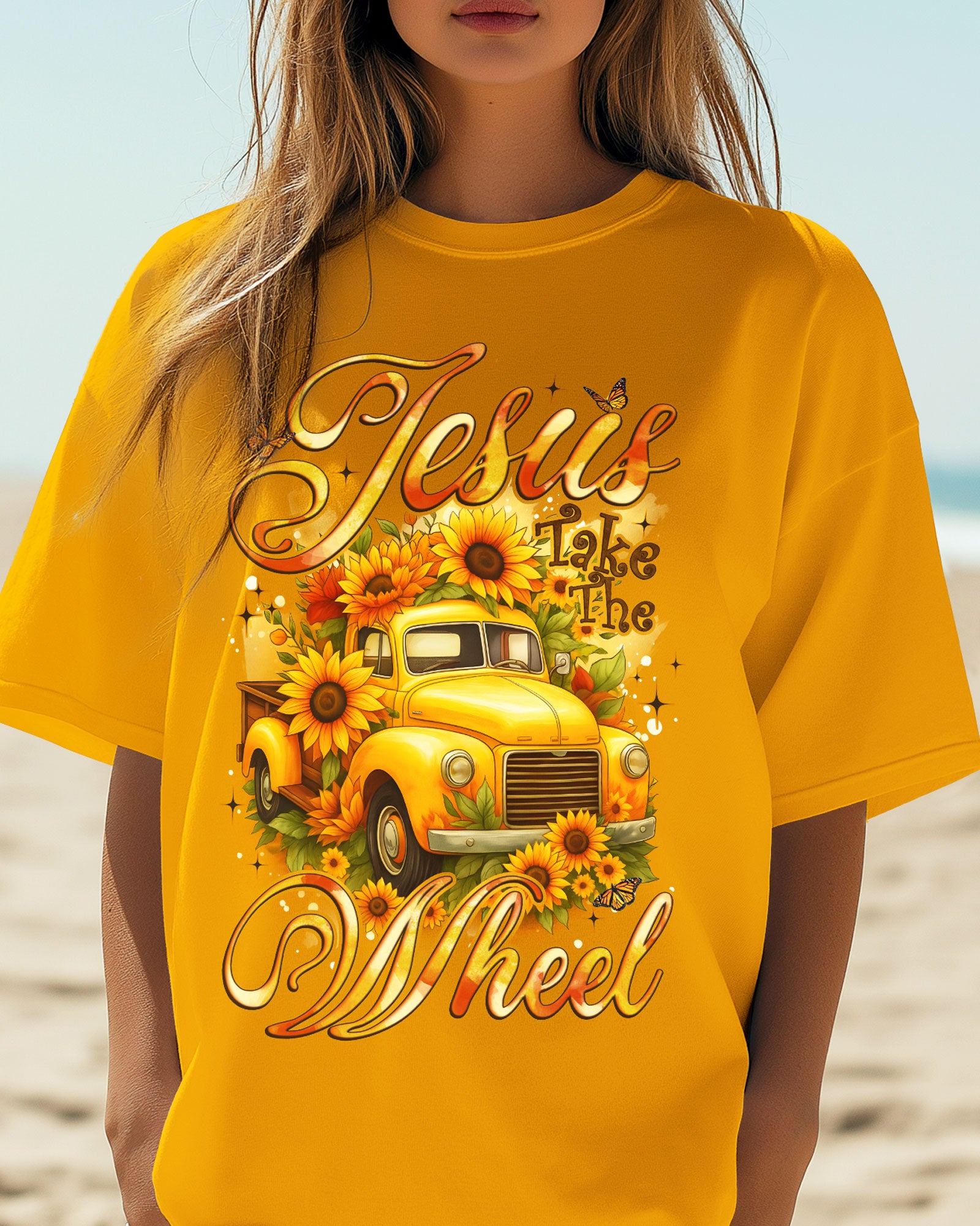 Jesus Take The Wheel Sunflowers Cotton Shirt - Tyqy2208253