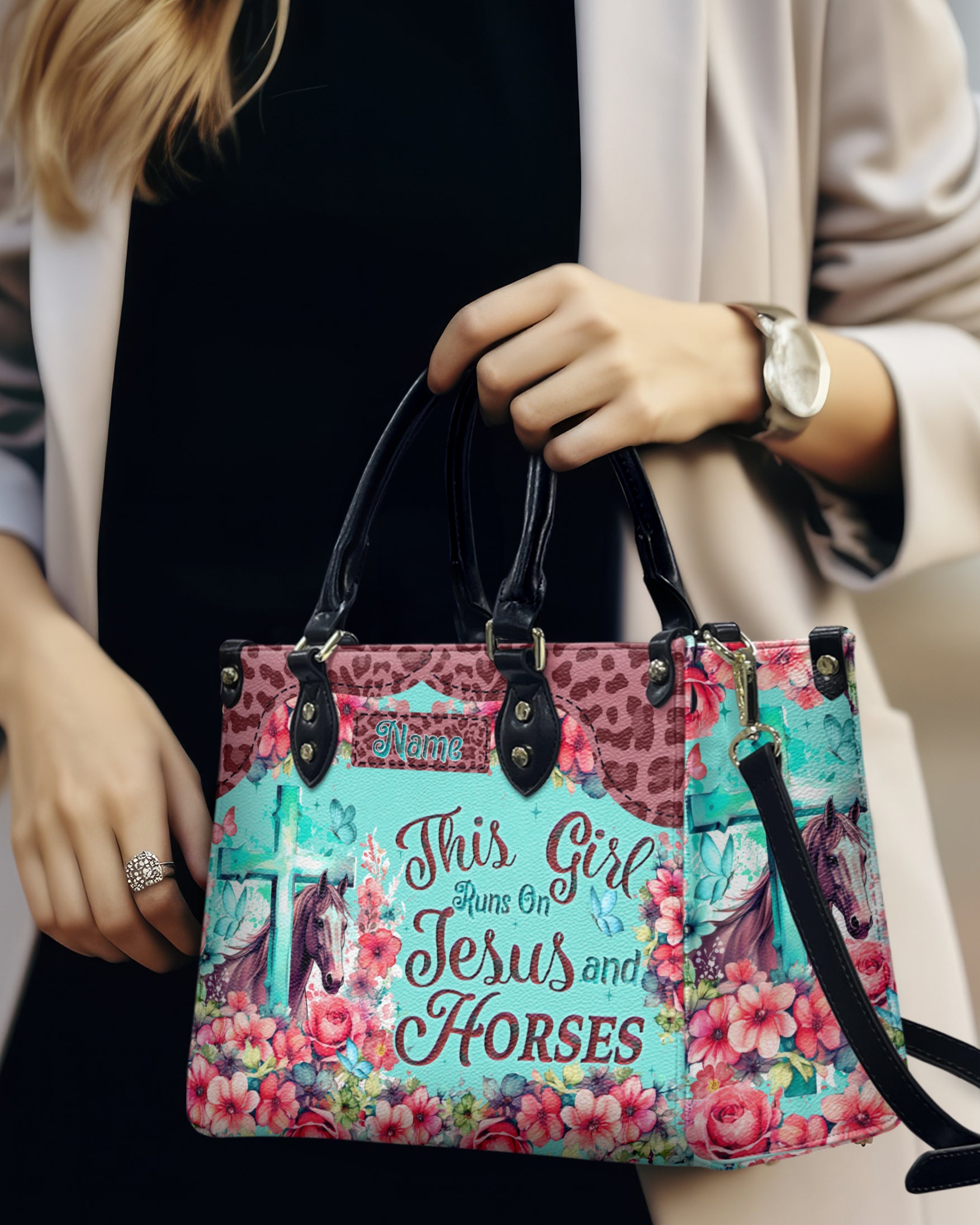 Runs On Jesus And Horses Leather Handbag - Tyqy0404242