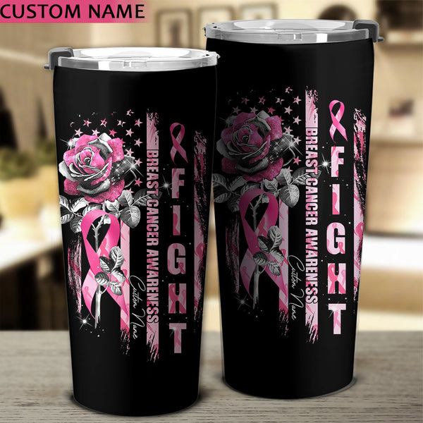 Personalized Rose Fight Breast Cancer Awareness Tumbler - Lahn0109212ki