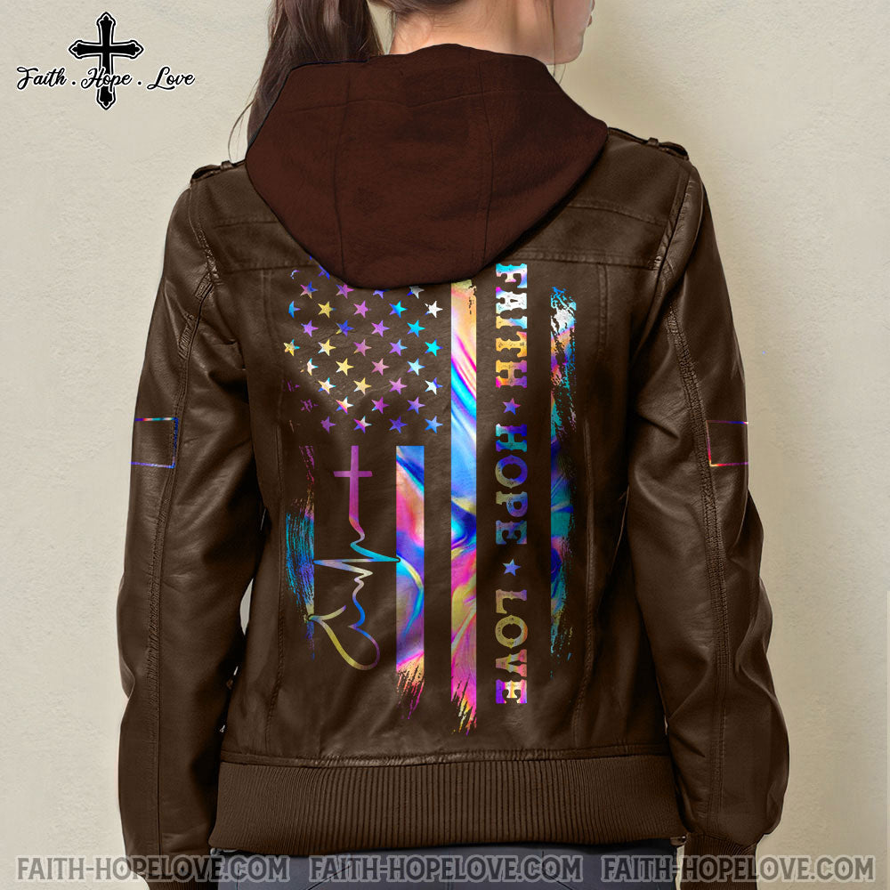 Faith Hope Love Colorful Women Leather Jacket - Tm0411211ki