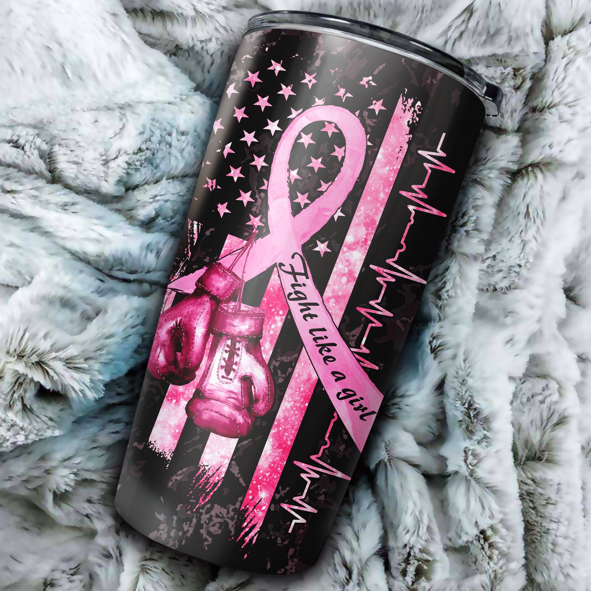 Breast Cancer Awareness  Personalized Fight Like A Girl Flag Tumbler - Tlnh2909214ki