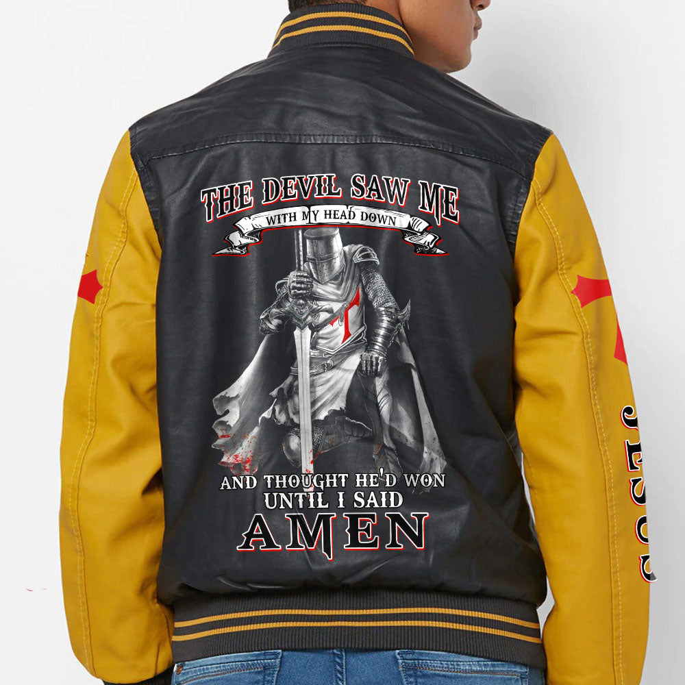 The Devil Saw Me Warrior Leather Bomber Jacket - Tltm0610213