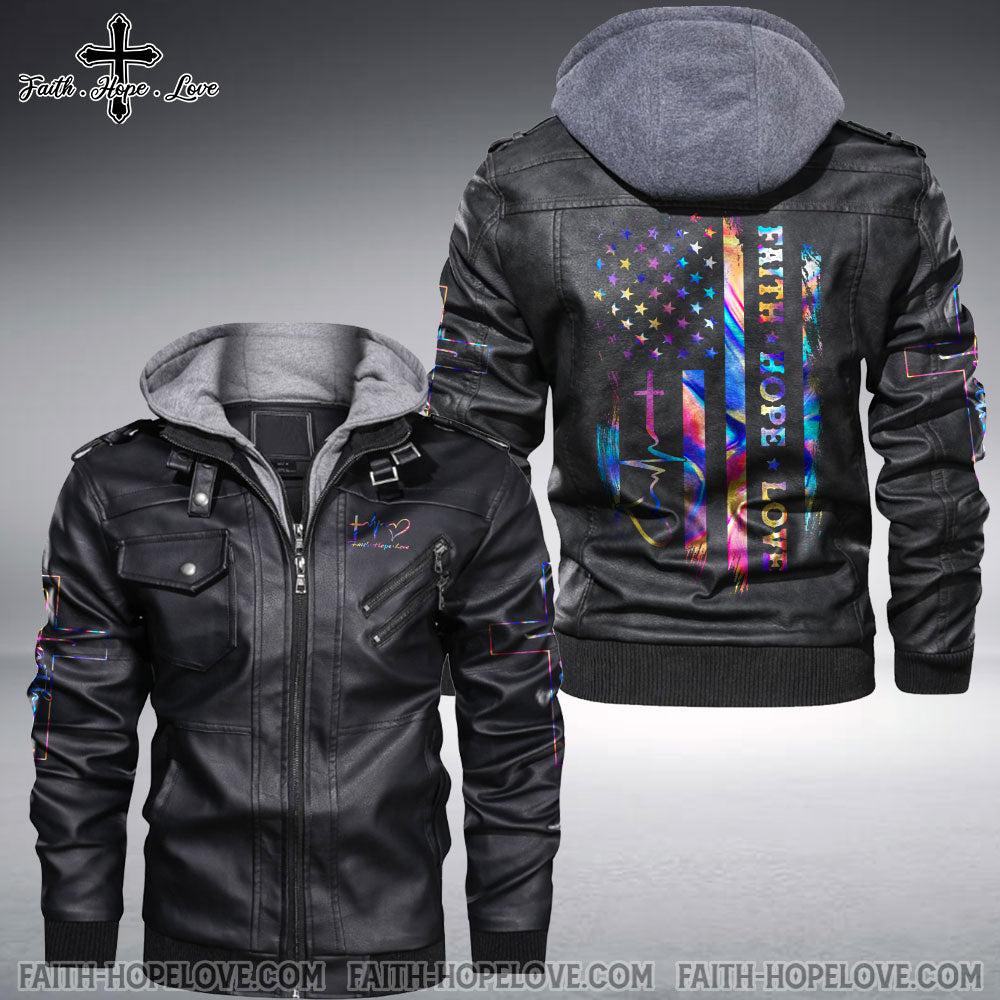 Faith Hope Love Colorful Women Leather Jacket - Tm0411211ki