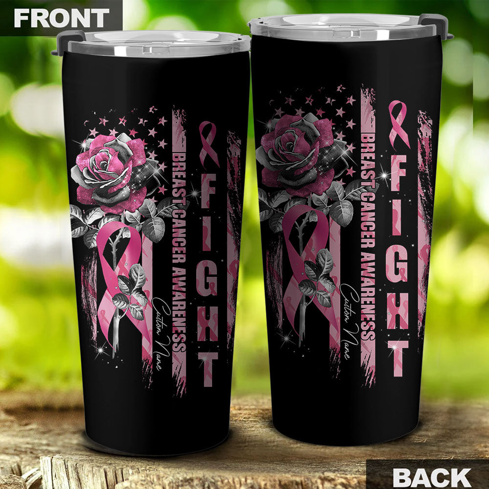 Personalized Rose Fight Breast Cancer Awareness Tumbler - Lahn0109212ki