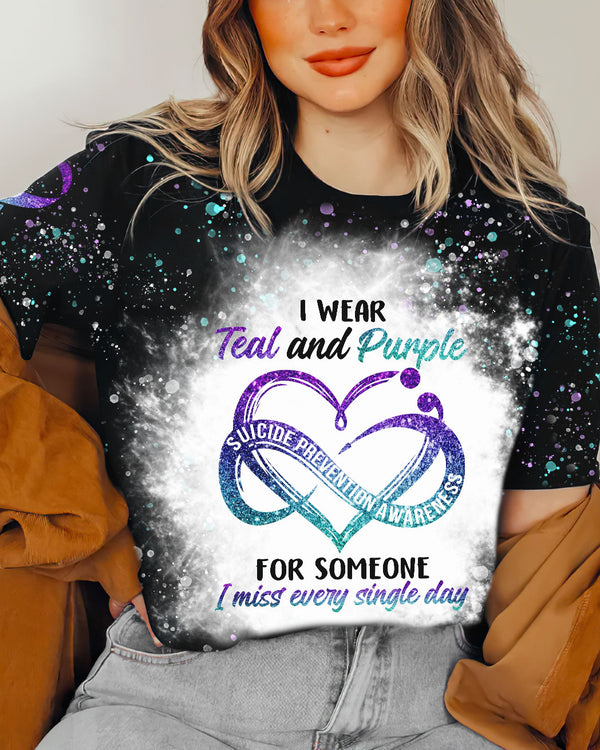 I Wear Teal And Purple Infinity Heart Bleached Women's Suicide Prevention Awareness Tshirt