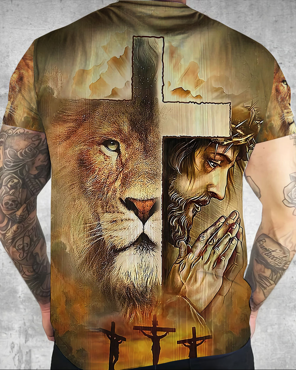 Faith Lion Jesus Cross Men's Christian Tshirt