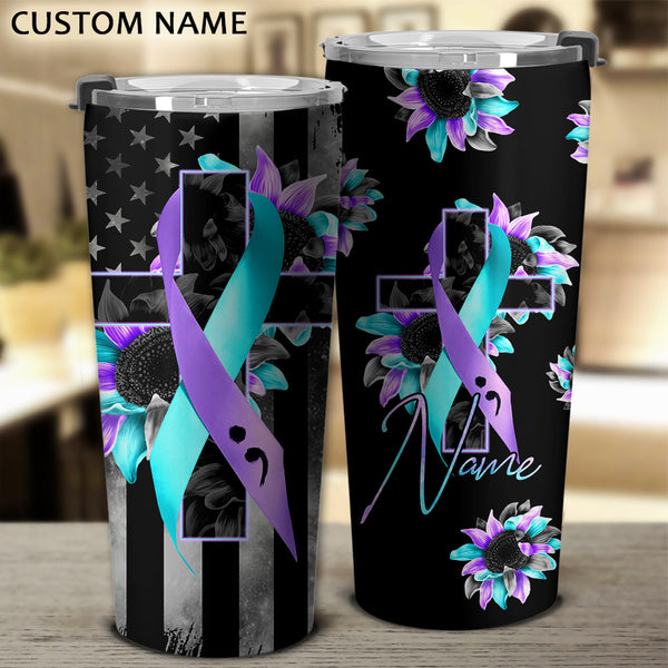 Personalized Sunflower Suicide Prevention Awareness Cross Tumbler - Tlnh1908215ki