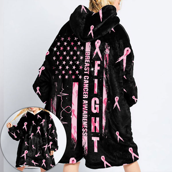 Fight Breast Cancer Awareness Sherpa Blanket Hoodie - Lahn1009213ki