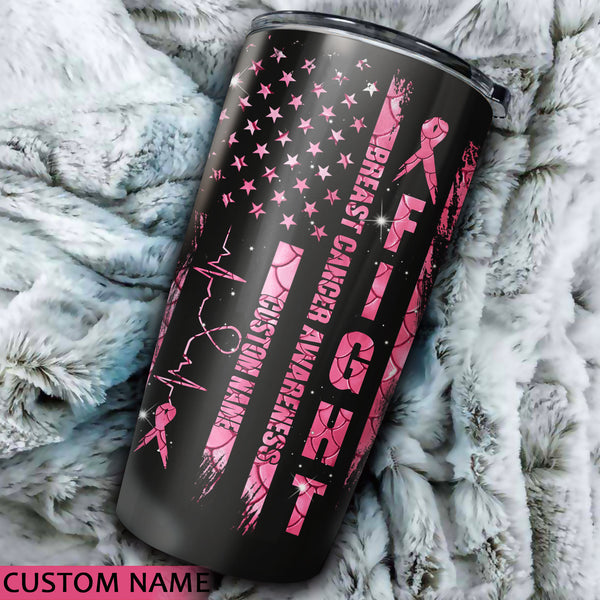 Personalized Fight Flag Mermaid Breast Cancer Awareness Tumbler - Lahn1409216ki