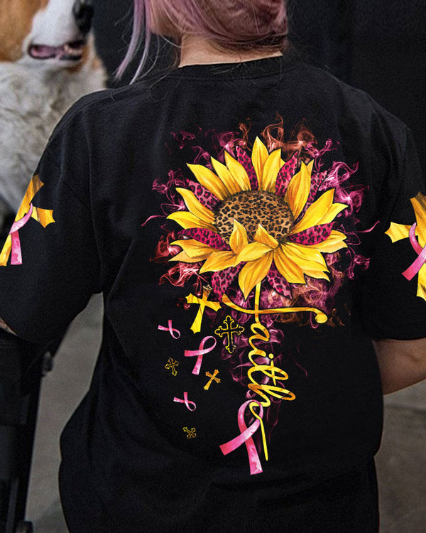 Faith Leopard Sunflower Women's Breast Cancer Awareness Tshirt