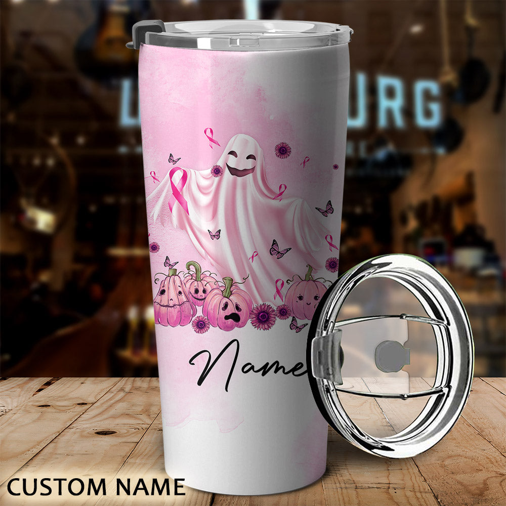 Breast Cancer Awareness  Personalized No One Fights Alone Boo Cancer Tumbler - Tlnh1709215ki