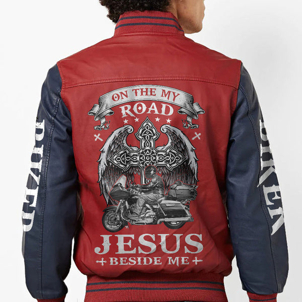 Personalized Jesus Beside Me Leather Bomber Jacket - Lath0610213