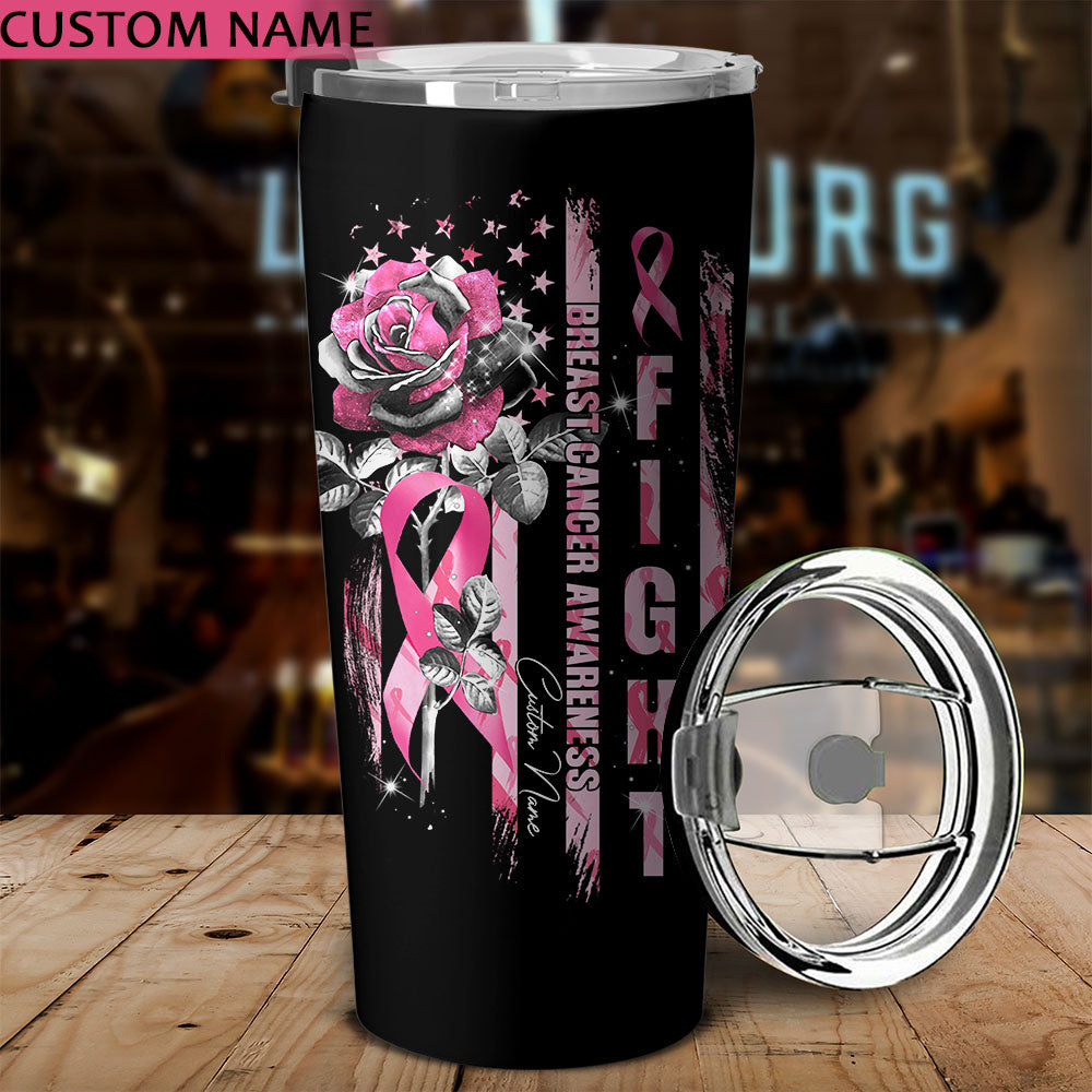 Personalized Rose Fight Breast Cancer Awareness Tumbler - Lahn0109212ki