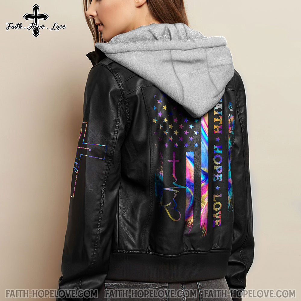 Faith Hope Love Colorful Women Leather Jacket - Tm0411211ki