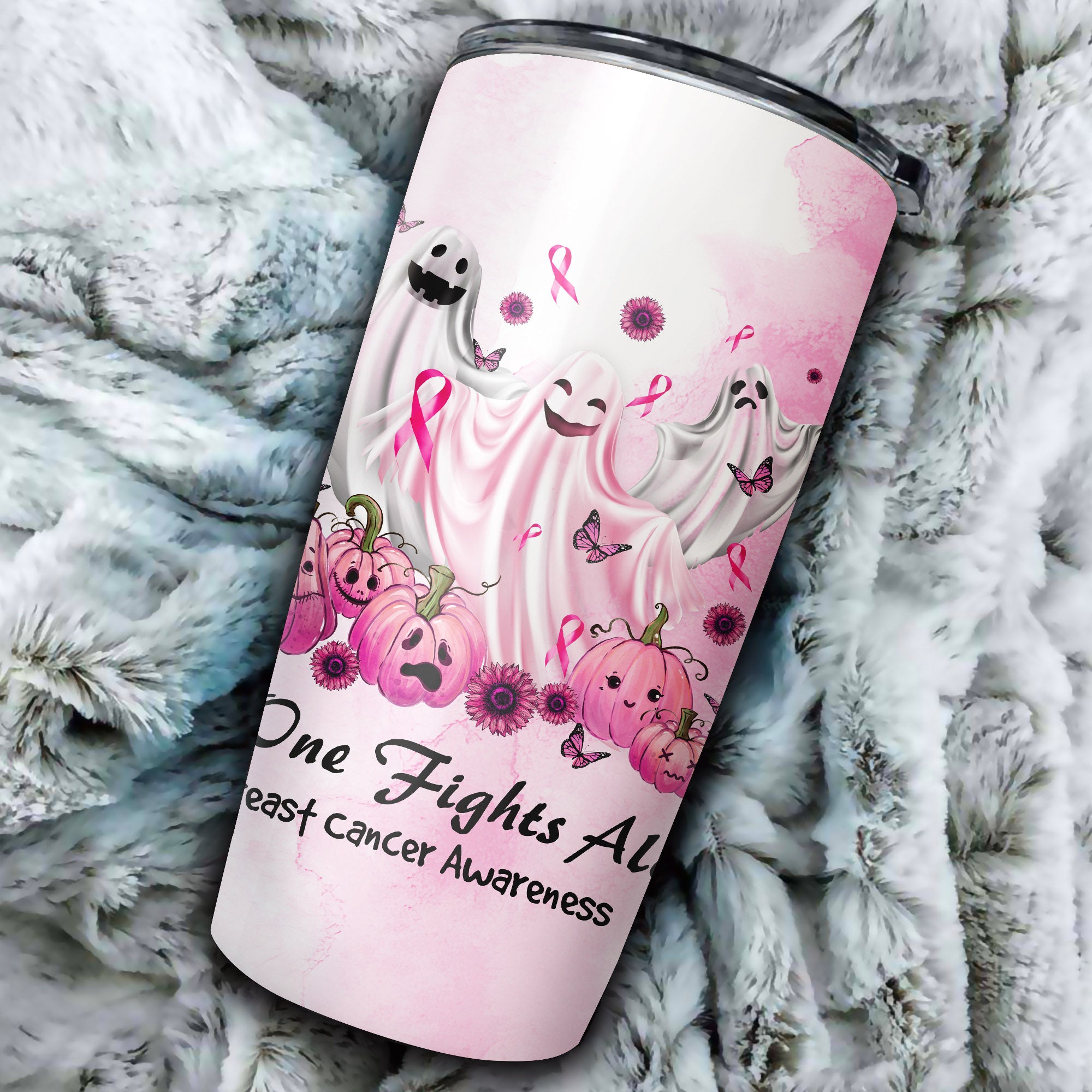 Breast Cancer Awareness  Personalized No One Fights Alone Boo Cancer Tumbler - Tlnh1709215ki