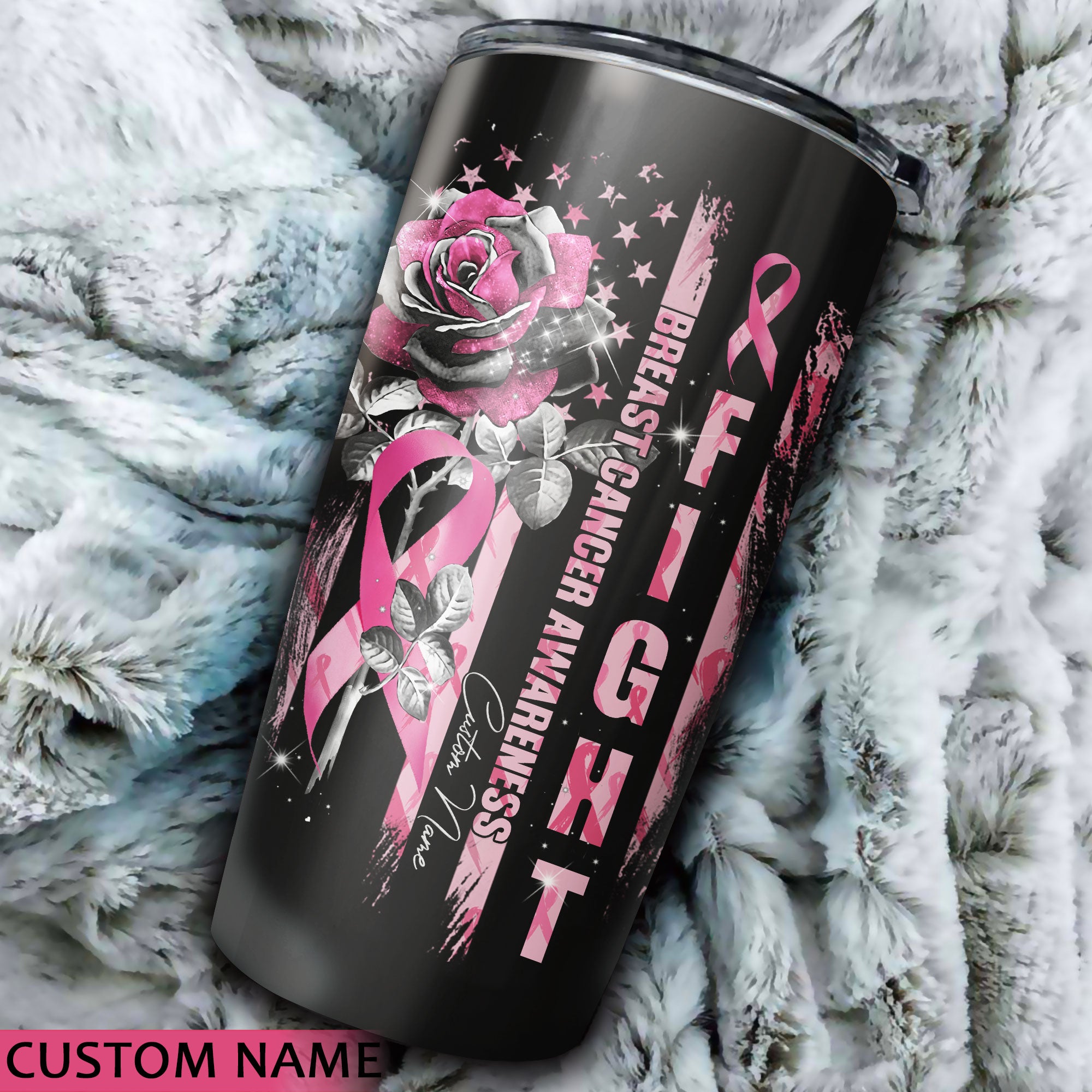 Personalized Rose Fight Breast Cancer Awareness Tumbler - Lahn0109212ki