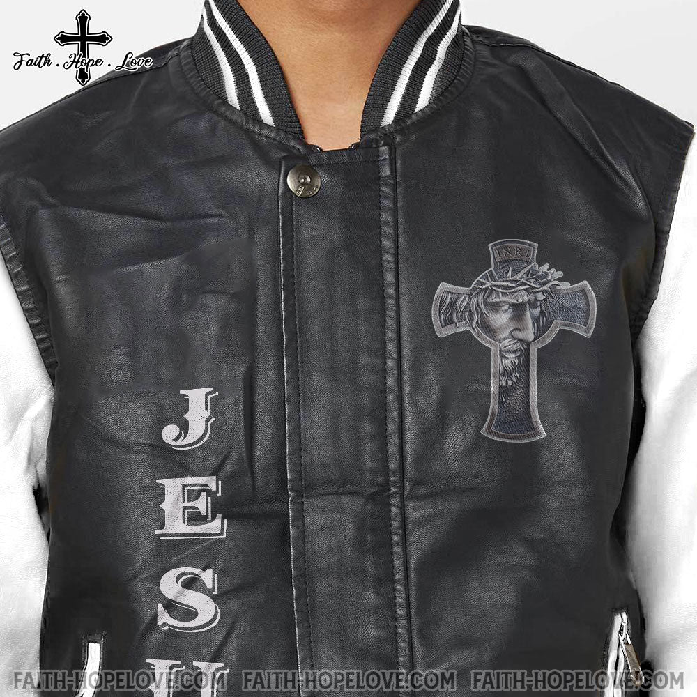 Jesus Cross Leather Bomber Jacket - Tlnz3010211ki