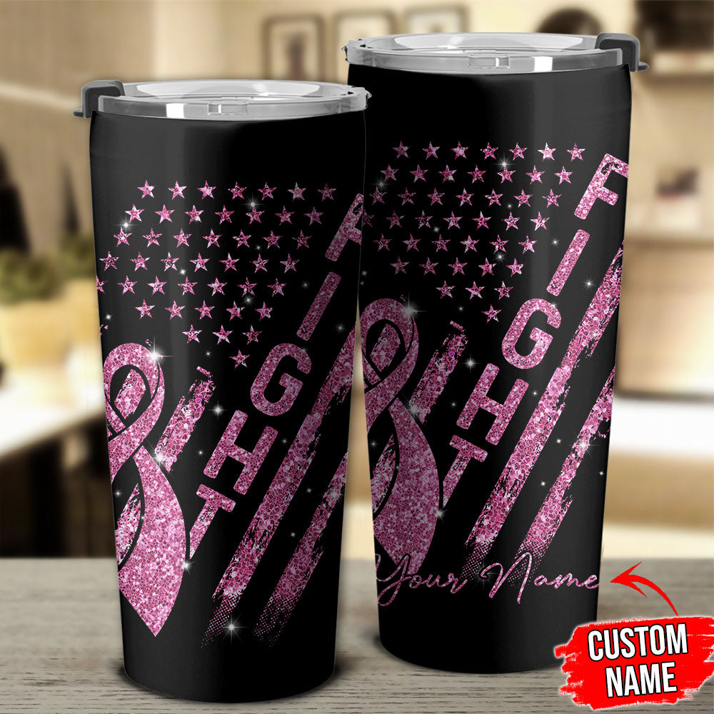 Personalized Fight Breast Cancer Awareness Glitter Tumbler - Tltr0410213ki