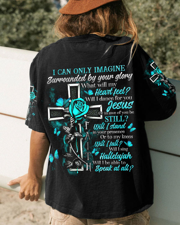 I Can Only Imagine Teal Rose Cross Women's Christian Tshirt