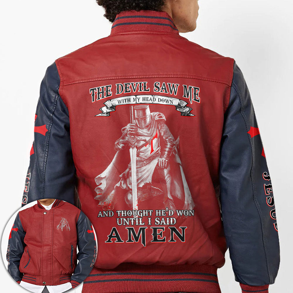 The Devil Saw Me Warrior Leather Bomber Jacket - Tltm0610213