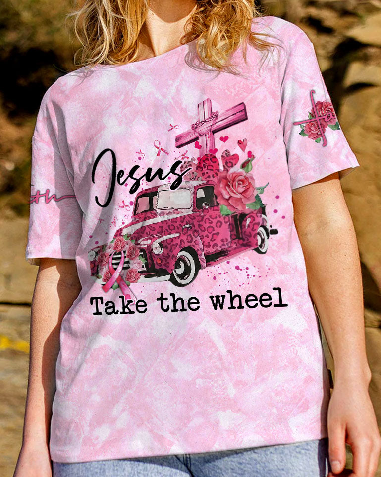 Jesus Take The Wheel Women's Breast Cancer Awareness Tshirt