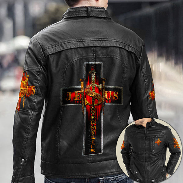 Jesus Saved My Life Leather Jacket - Tltr0710211