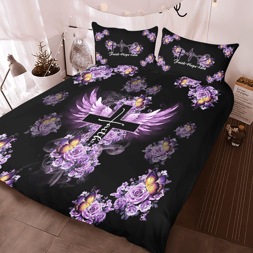 Purple Rose Butterfly Faith Bedding Set - Tltm2904214