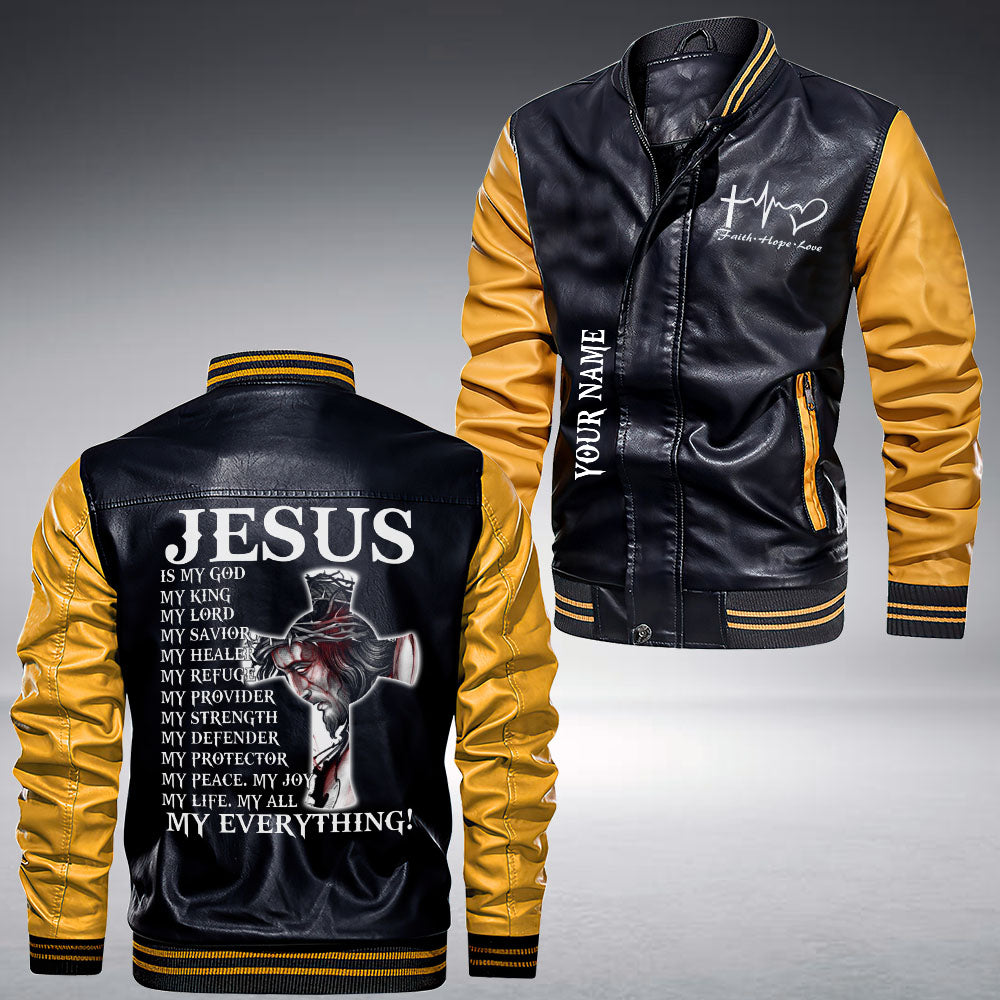 Personalized Jesus Is My God Leather Bomber Jacket - Tm2909211ki