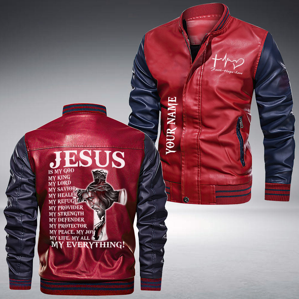 Personalized Jesus Is My God Leather Bomber Jacket - Tm2909211ki