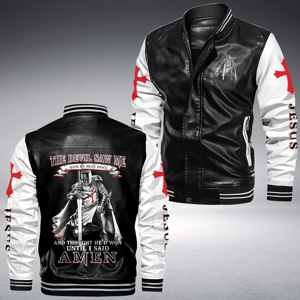 The Devil Saw Me Warrior Leather Bomber Jacket - Tltm0610213