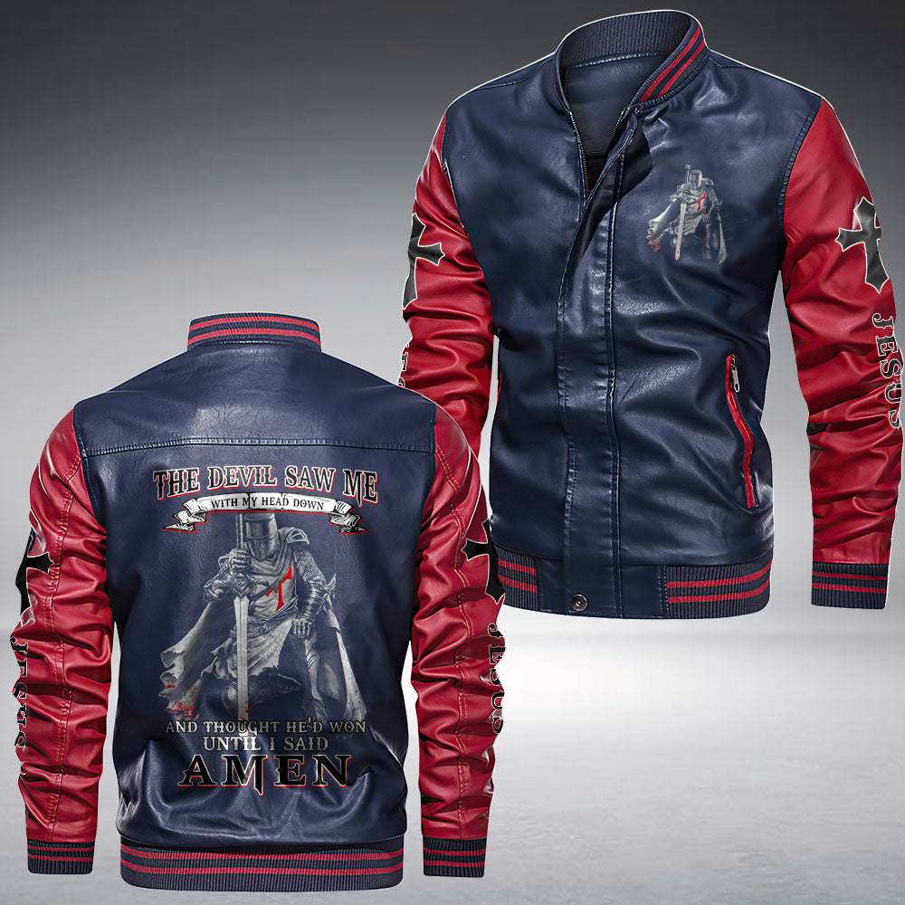 The Devil Saw Me Warrior Leather Bomber Jacket - Tltm0610213