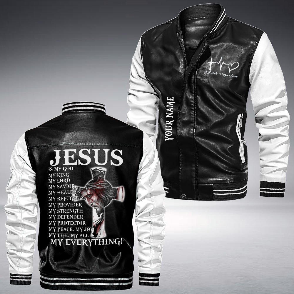 Personalized Jesus Is My God Leather Bomber Jacket - Tm2909211ki