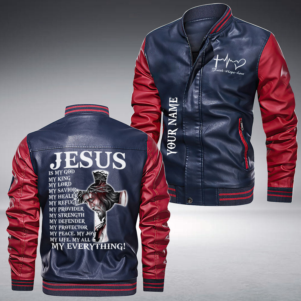 Personalized Jesus Is My God Leather Bomber Jacket - Tm2909211ki