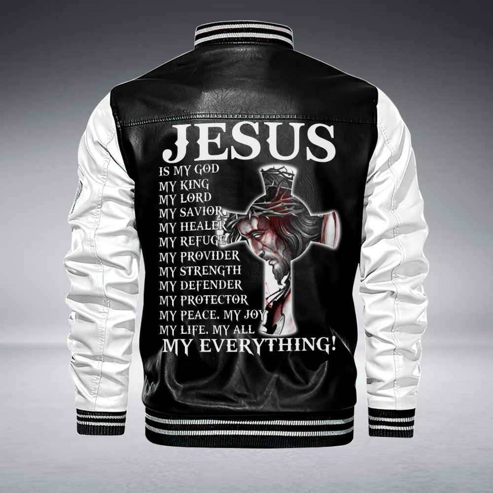 Personalized Jesus Is My God Leather Bomber Jacket - Tm2909211ki