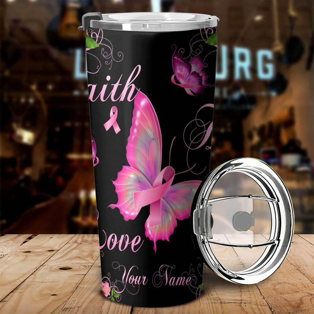 Personalized Faith Hope Love Breast Cancer Awareness Butterfly Tumbler - Latg2809215ki