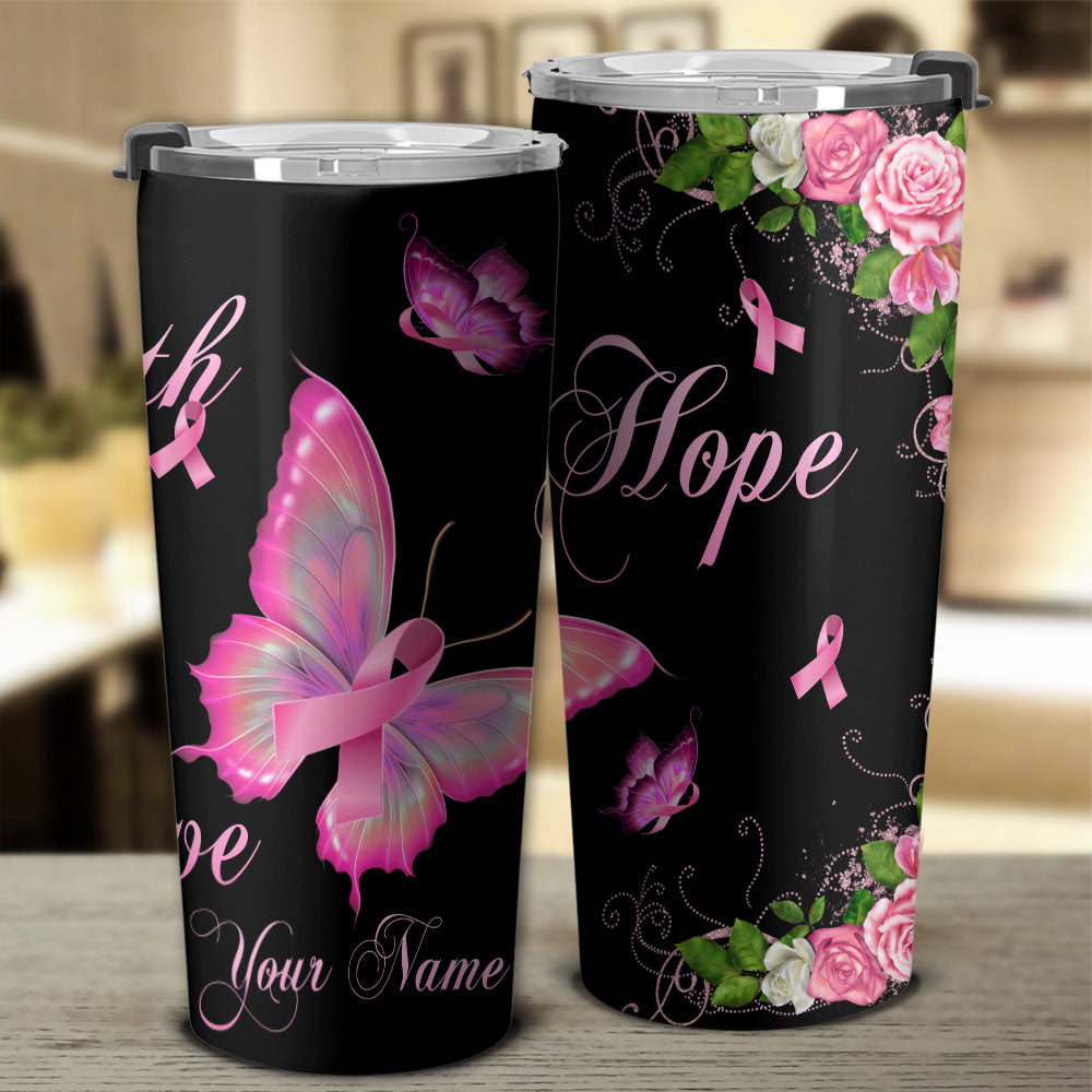 Personalized Faith Hope Love Breast Cancer Awareness Butterfly Tumbler - Latg2809215ki