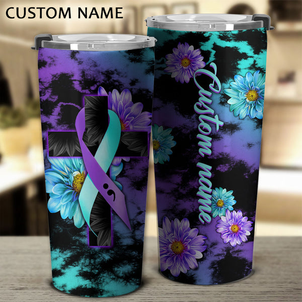 Personalized Mona Lisa Flower Suicide Prevention Awareness Tumbler - Lath2508215ki