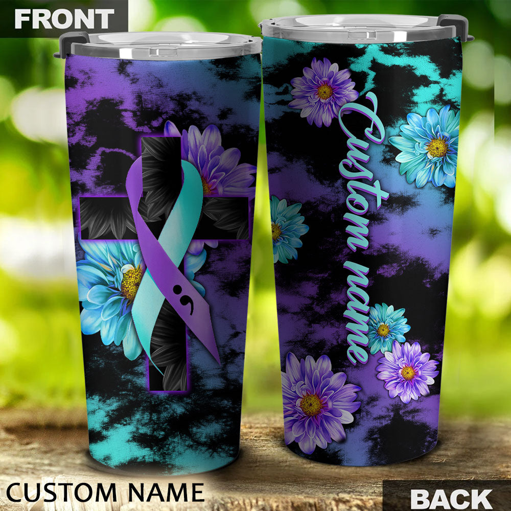 Personalized Mona Lisa Flower Suicide Prevention Awareness Tumbler - Lath2508215ki