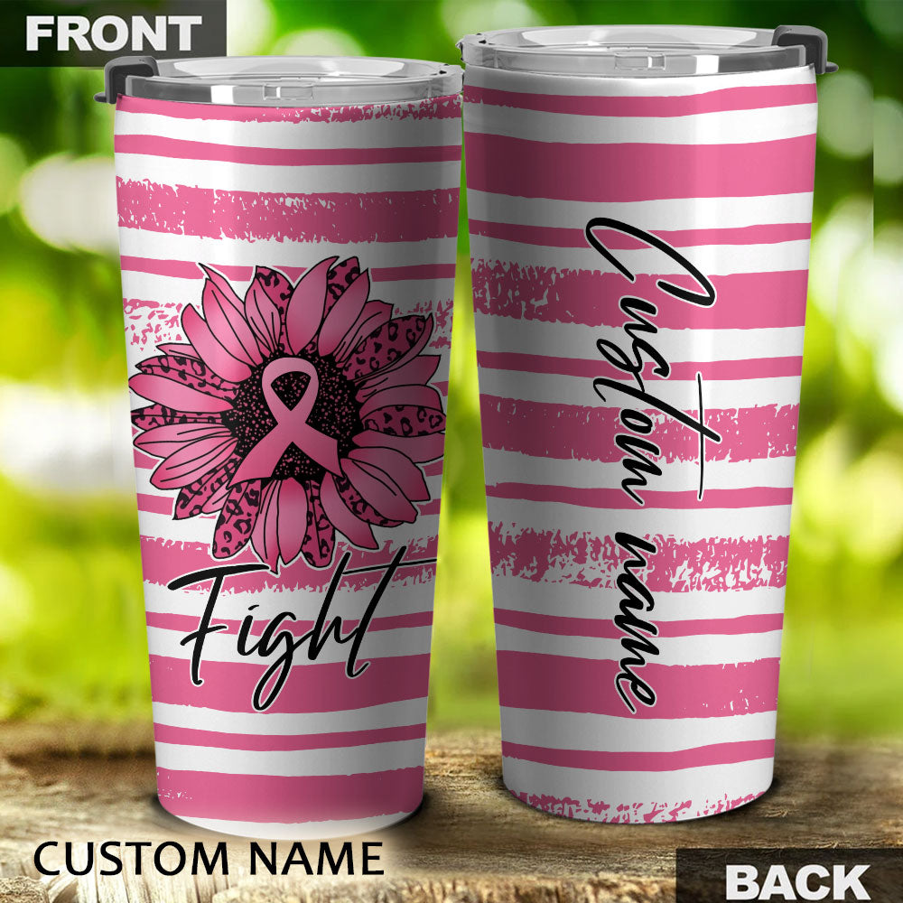 Personalized Sunflower Leopard Breast Cancer Awareness Tumbler - Lath2408215ki