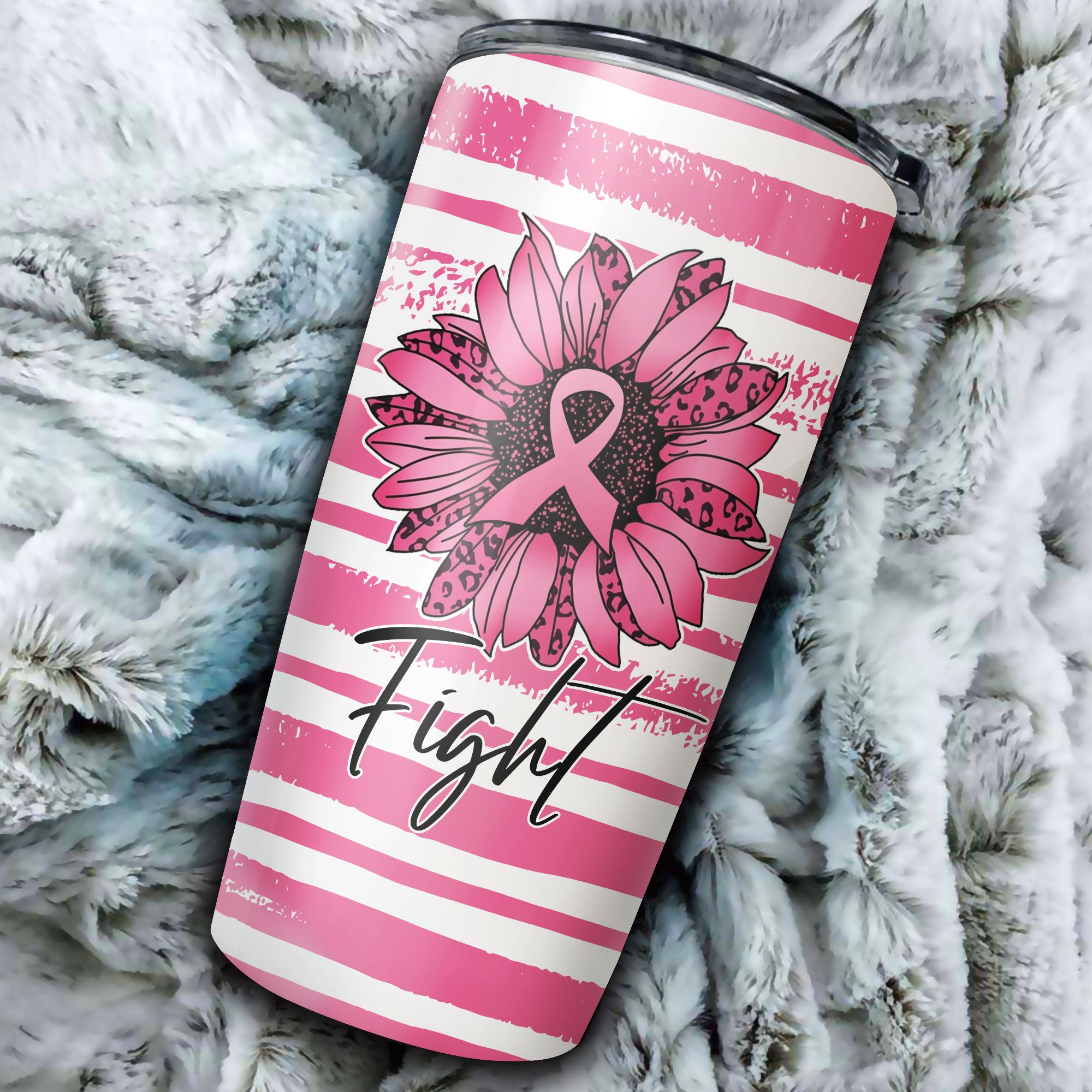Personalized Sunflower Leopard Breast Cancer Awareness Tumbler - Lath2408215ki