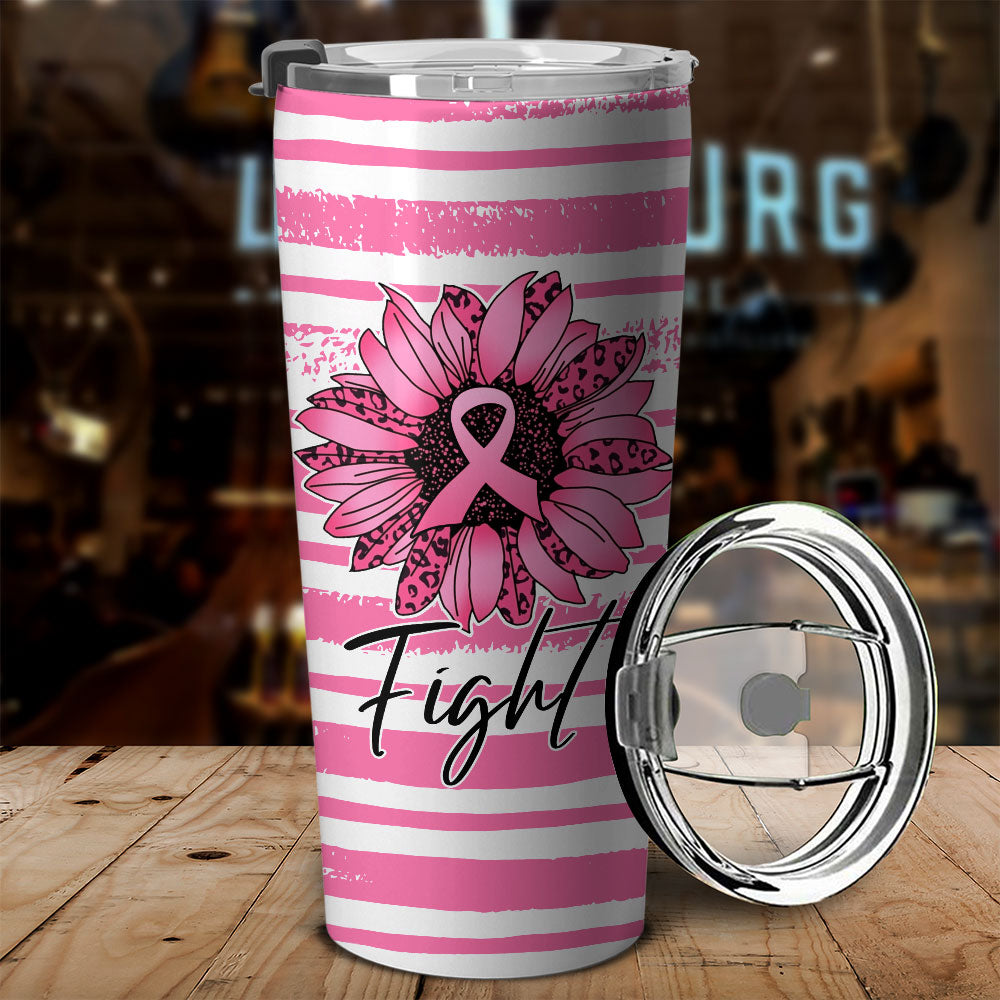 Personalized Sunflower Leopard Breast Cancer Awareness Tumbler - Lath2408215ki