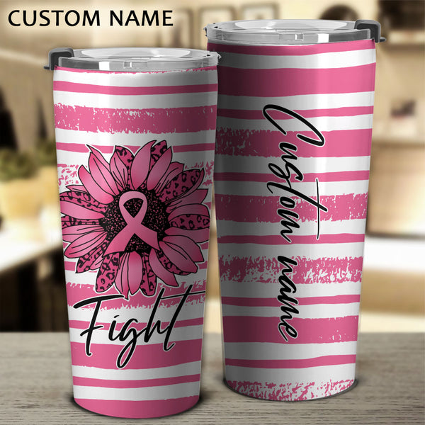 Personalized Sunflower Leopard Breast Cancer Awareness Tumbler - Lath2408215ki