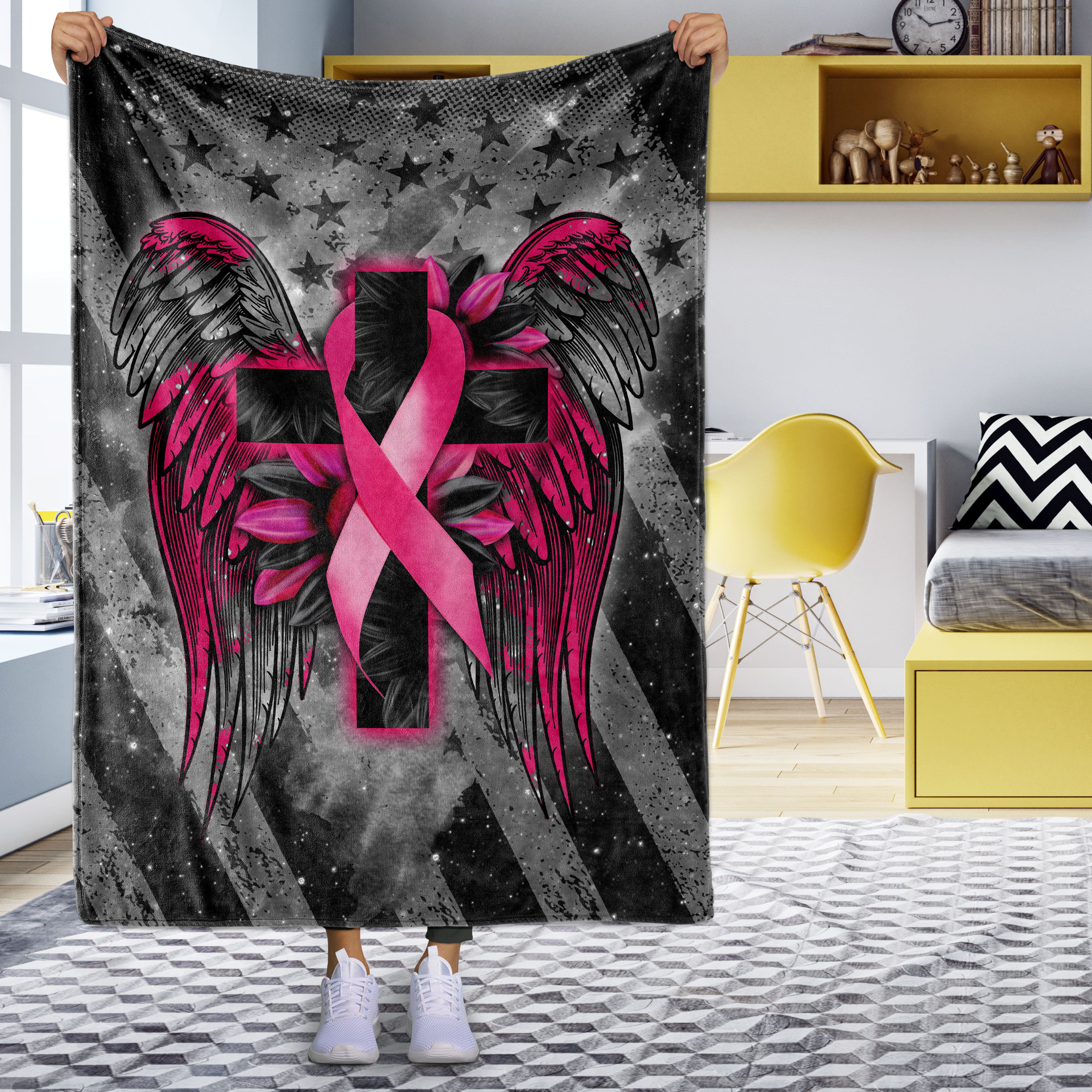 Faith Cross Wing Breast Cancer Awareness Blanket - Lath0103214Ki