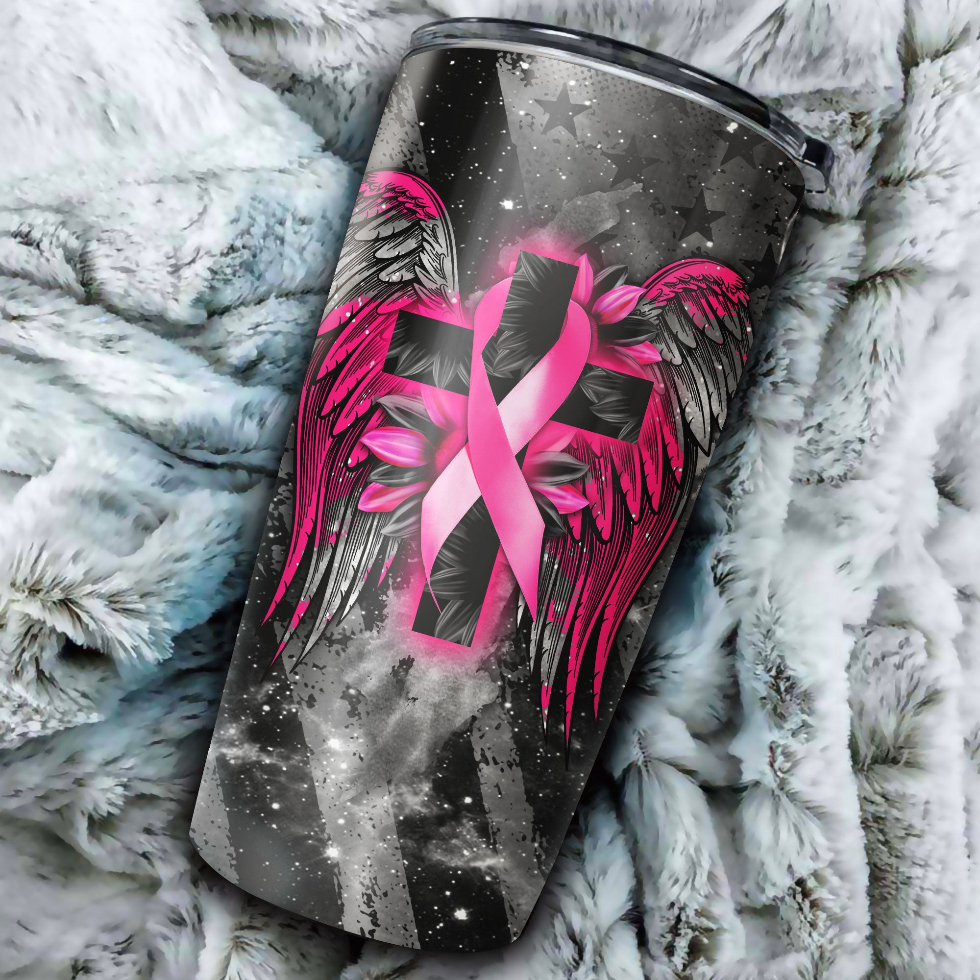 Faith Cross Wings Breast Cancer Awareness Tumbler - Lath2002214Ha