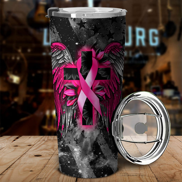 Faith Cross Wings Breast Cancer Awareness Tumbler - Lath2002214Ha