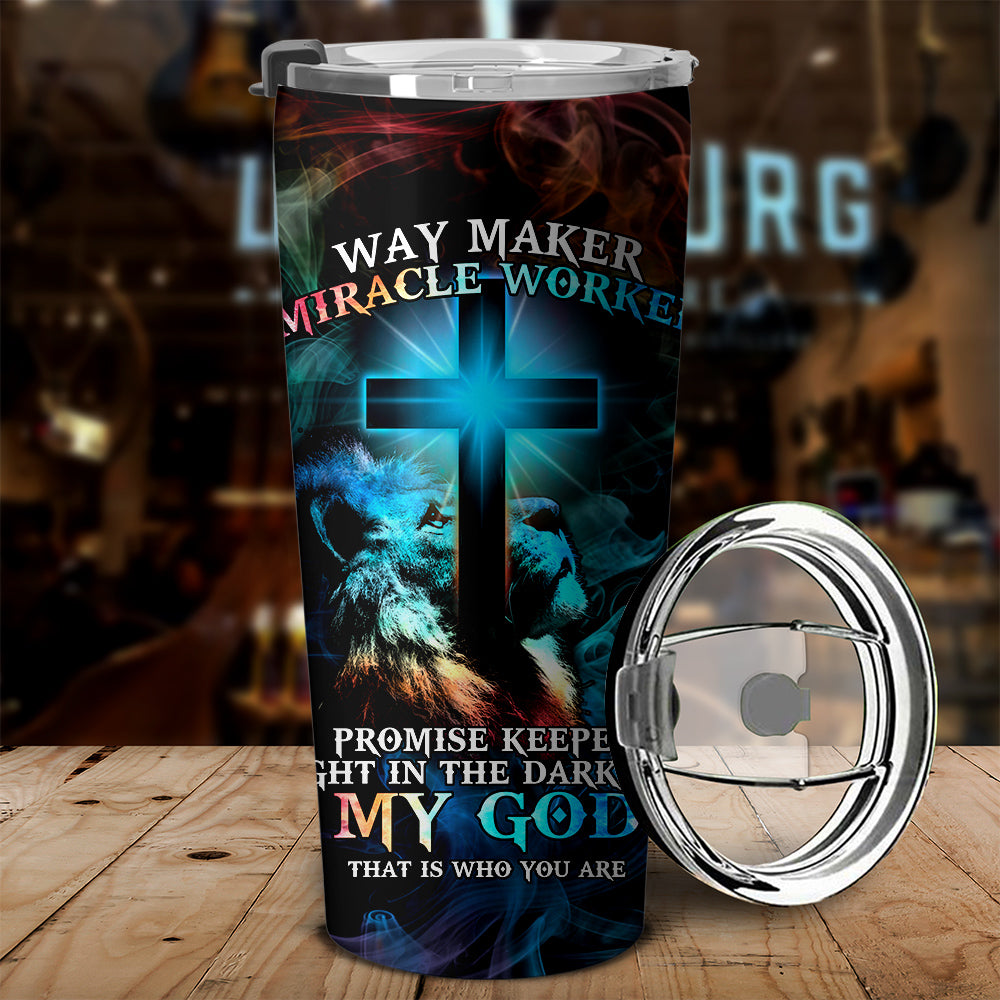 Personalized Way Maker Lion Light Cross Tumbler - Tltm2703213ki