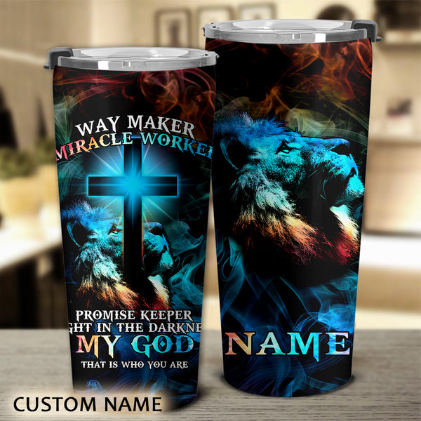 Personalized Way Maker Lion Light Cross Tumbler - Tltm2703213ki